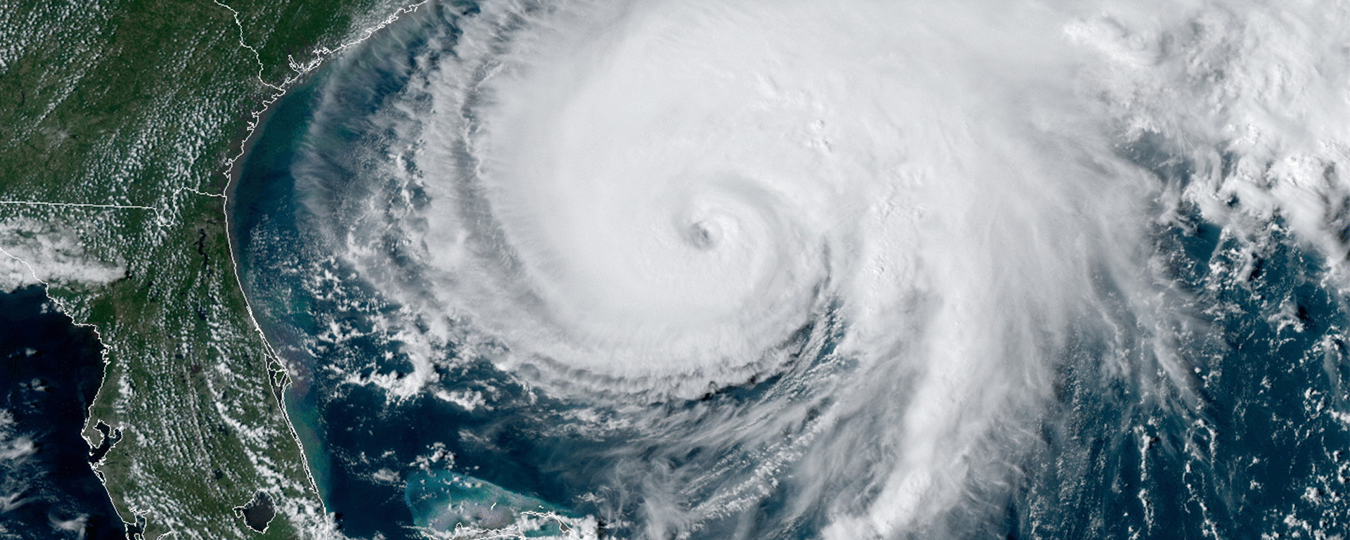 Satellite shows spinning hurricane off U.S. southeast coast.
