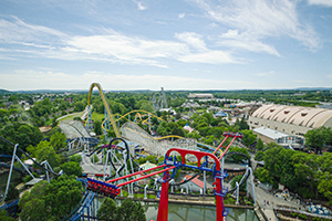 Aerial view of the Twizzlers Twisted Gravity ride at Hersheypark.